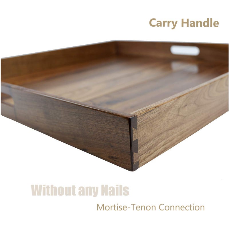 MAGIGO 24 x 24 Inches Extra Large Square Black Walnut Wood Ottoman Tray with Handles, Serve Tea, Coffee or Breakfast in Bed, Classic Wooden Decorative Serving Tray - Image 3